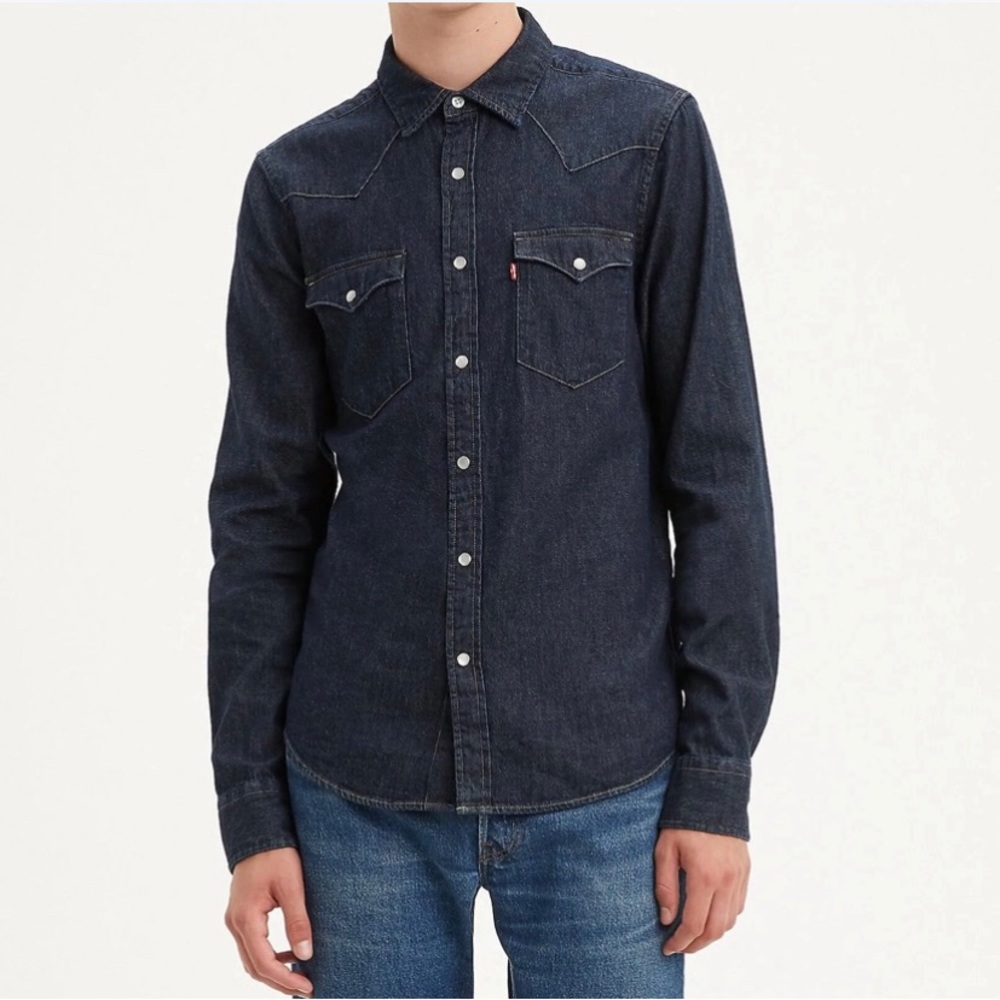 Levi’s Red Tab Dark bottom down denim jean shirt Small Cowboy